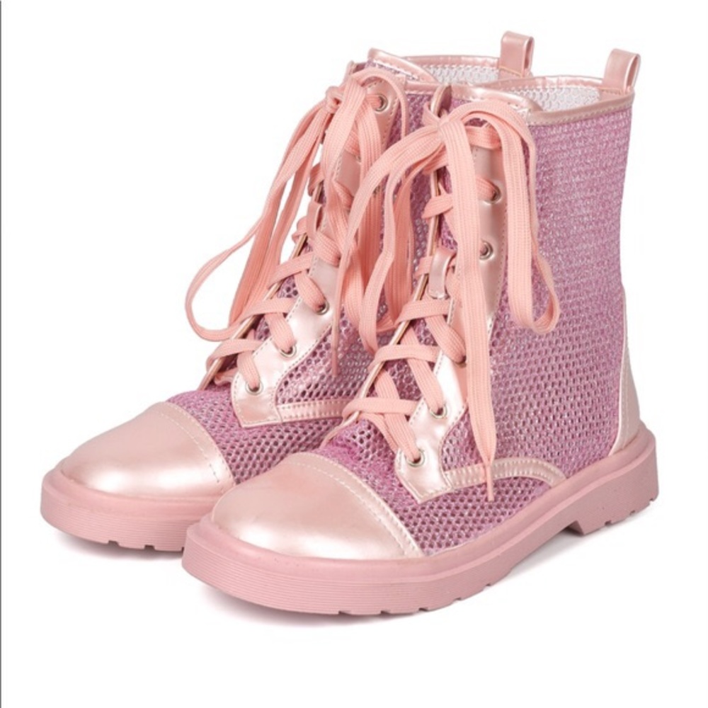 Sparkly pink combat boots